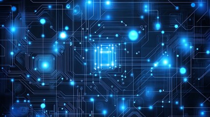 Obraz premium Digital Circuit Background with Blue Lights and Networking Elements