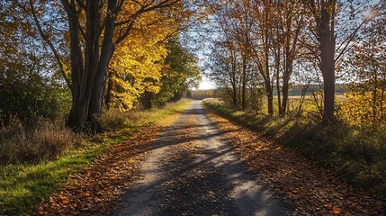 Fototapeta premium Autumn Country Road. Scenic Fall Landscape. Pathway through Trees.