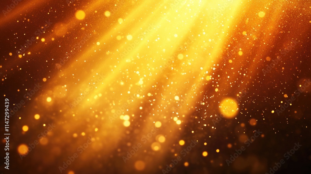 Poster golden light rays with sparkling particles on dark background