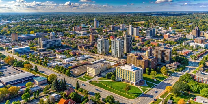 Aerial view of Brampton, Ontario downtown showcasing the cityscape and urban development, Brampton, Ontario, Canada