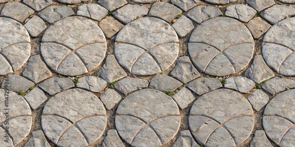 Leinwandbilder a close-up view of a stone pathway featuring intricate circular patterns composed of multiple smalle