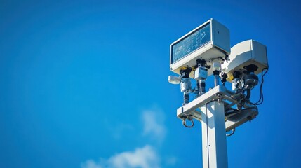 Weather Station Against a Vivid Blue Sky: Meteorological Equipment Monitoring Atmospheric Conditions