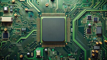 Fototapeta premium Top view image of a modern circuit board, technology, electronics, hardware, computer, digital