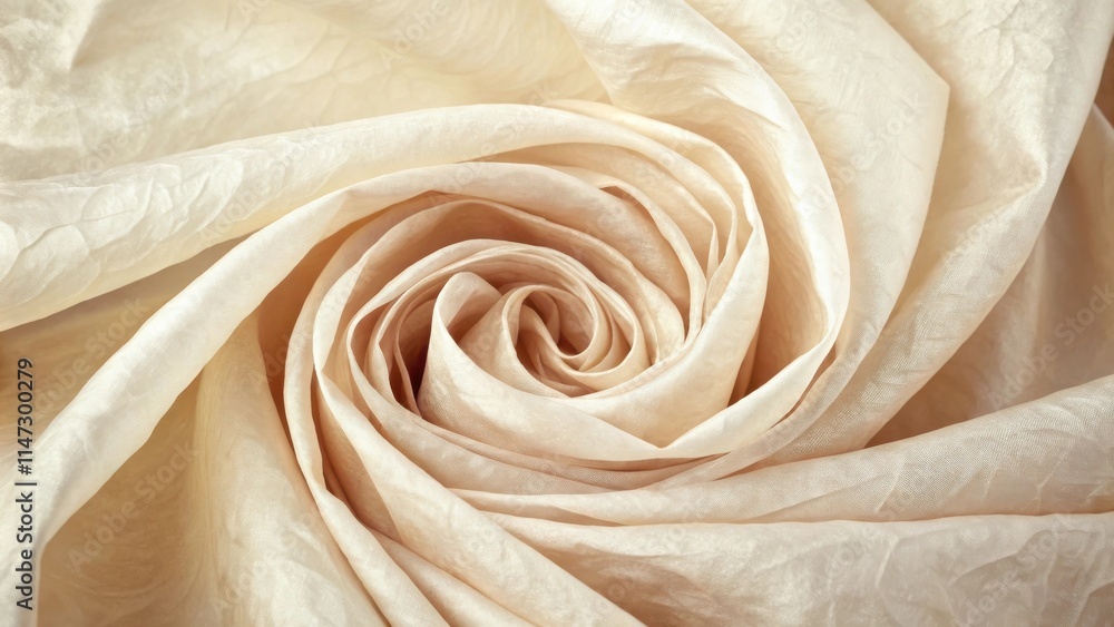 Poster a delicate and soft cream-colored fabric arranged into a graceful rose shape, showcasing the subtle 