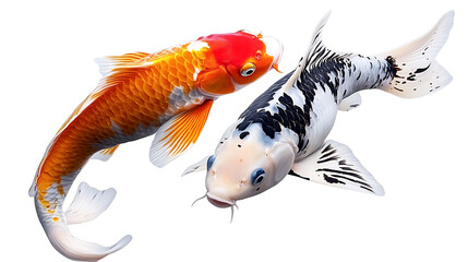 Two koi fish swimming side by side