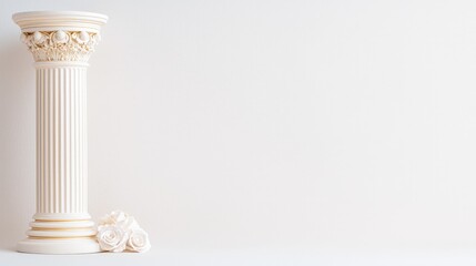 Elegant cream column with roses against a white background.