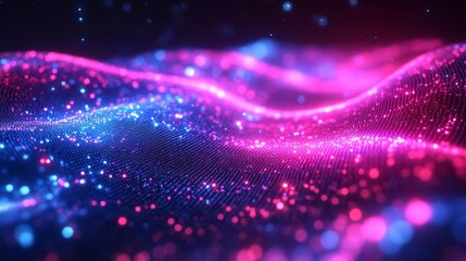 Obraz premium Abstract glowing grid waves in blue and purple. Generative AI