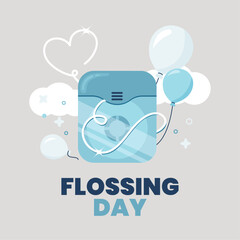 Flossing Day. Flat vector illustration of dental floss with balloons. Friday in November.