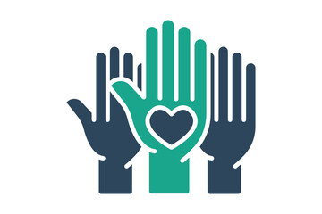 Volunteers icon. solid icon style. hand with heart. icon related to charity. donation elements vector illustration