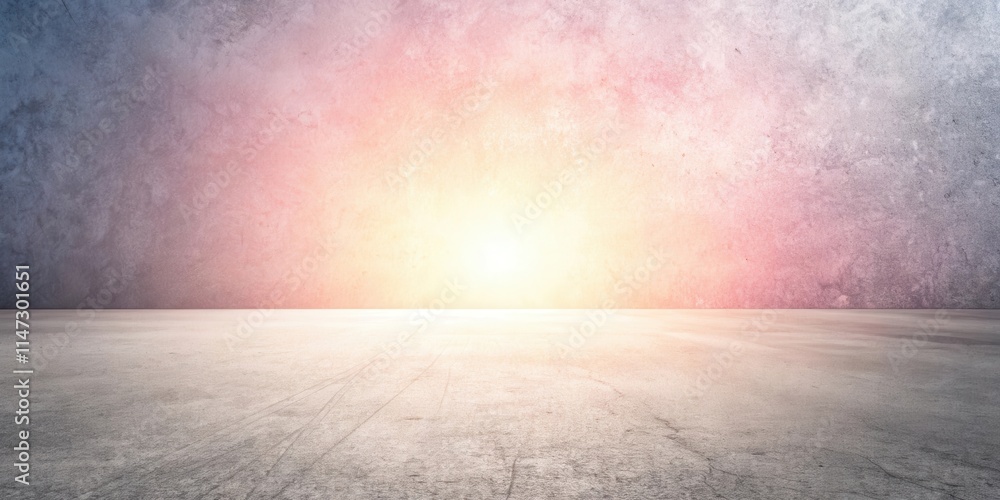 Poster abstract background of a concrete floor and a wall with a light glow in the center