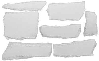 torn blank pages with uneven texture edges. set of ripped white paper sheets png isolated on transparent background. document or newspaper mockup.