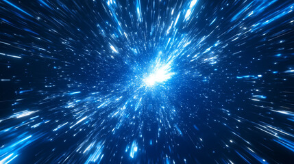 Fototapeta premium Dynamic blue explosion with sparkles depicting cosmic motion in space. 