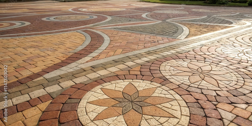 Leinwandbilder A  cobblestone path with intricate circular patterns and geometric designs, showcasing a variety of textures and colors.