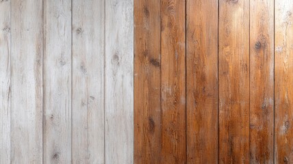 Naklejka premium Half-painted wood planks, white and brown.