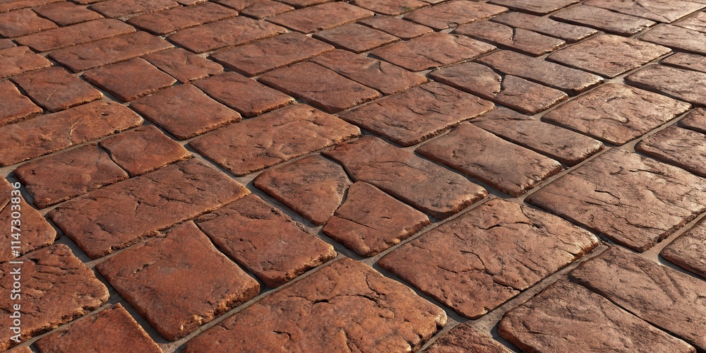 Poster a close-up perspective of a textured brick pathway, showcasing the intricate details of each individ
