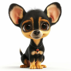Obraz premium Curious 3D Chihuahua puppy with large ears on isolated white background styled in vibrant animation