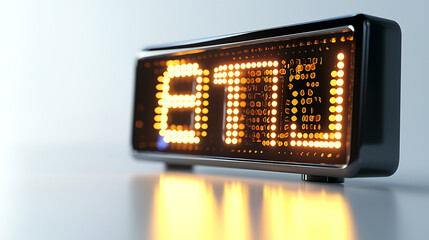 A digital clock with the letters ETL on it