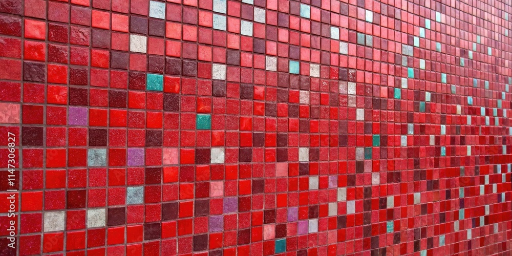 Leinwandbilder a vibrant mosaic wall with red, maroon, and green tiles arranged in a dynamic pattern, creating a vi