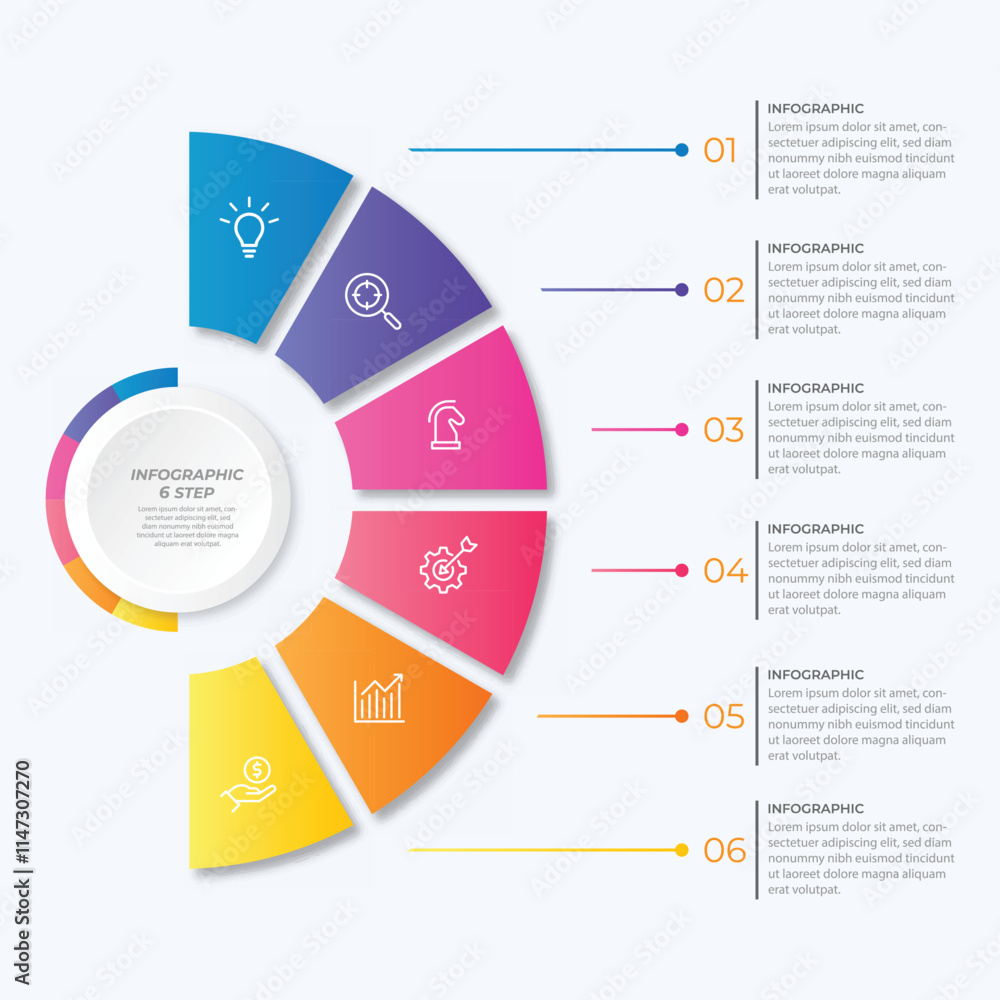 Poster vector infographic label design with circle infographic template design and 4-5-6 options or steps. 