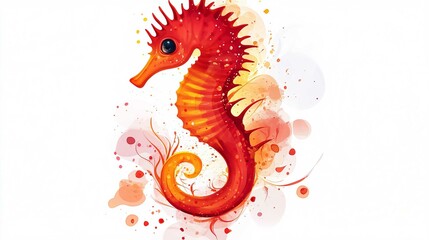 Fototapeta premium Cute Cartoon Animal Vector Illustration of Snake Bird Seahorse and Fish in Water Fun Art Drawing