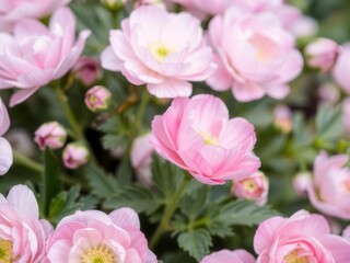 Obraz premium Beautiful pink and white ranunculus flowers in full bloom, flowers, blooming