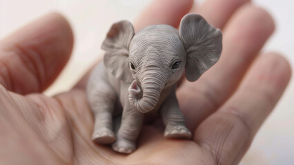 Tiny baby elephant cradled in human hands