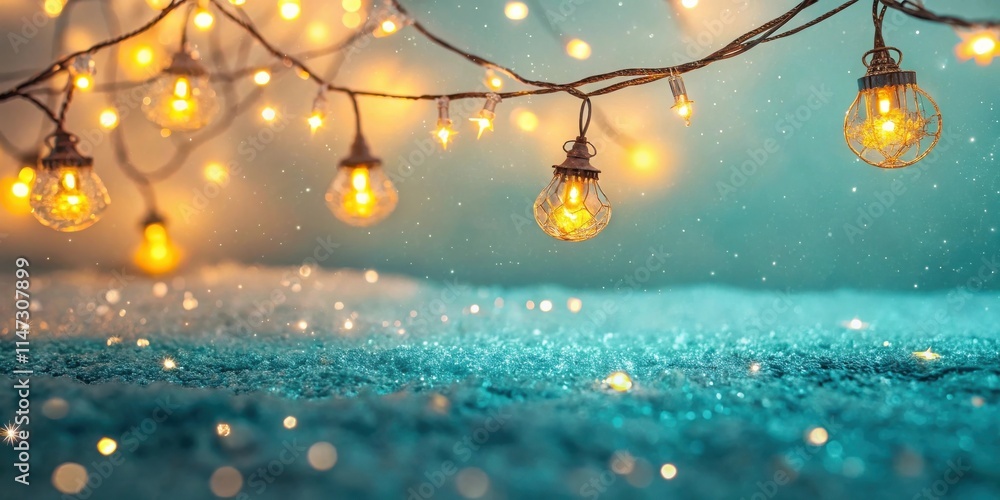Poster sparkling festive lights adorn a snowy scene with a touch of magic