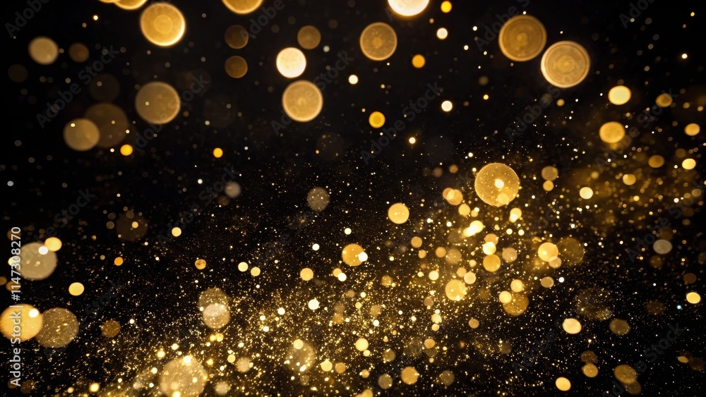 Poster A captivating display of shimmering golden bokeh against a deep black background, evoking a sense of celebration and luxurious sparkle.