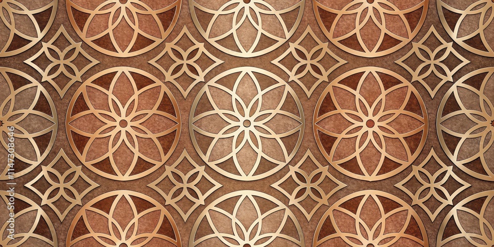 Aufkleber intricate circular patterns with geometric flower motifs in a rich brown hue