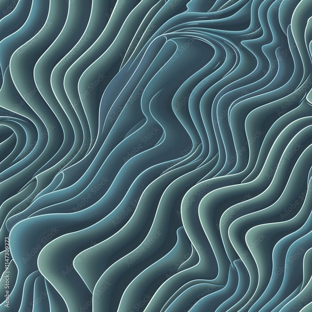 Poster Intricate wave patterns in soft blue and green tones create a serene abstract visual experience in modern design. Generative AI