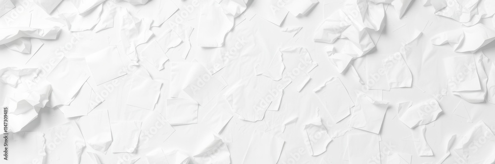 Poster crumpled white paper with sharp creases and folds, creating texture and shadows, blank, creativity