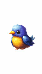 Fototapeta premium Cute Blue Pixel Bird on White Background, Game Asset, Childrens Book Illustration.