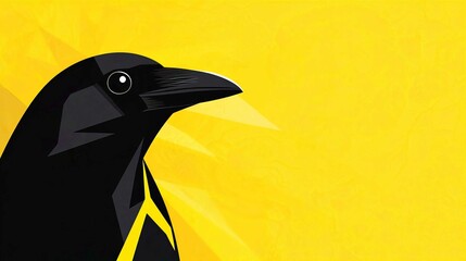 Cute Cartoon Bird Vector Illustration of Black Crow and Penguin Silhouettes in Winter Nature