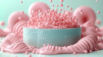 Pink liquid splashing in bowl.