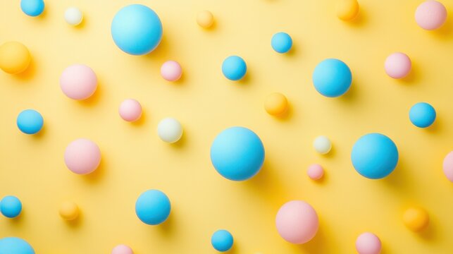 Bright and vibrant pastel-colored balls in different sizes, scattered randomly for a joyful and playful background for children's events