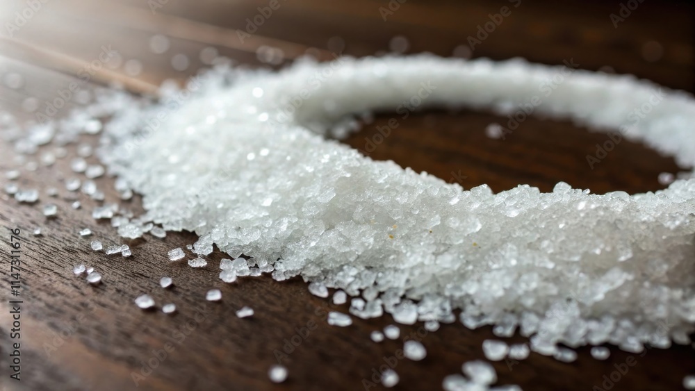 Leinwandbilder a pile of white crystals arranged in a circle on a wooden surface, creating an elegant yet simplisti
