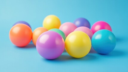Bright multicolored spheres with a soft matte finish and smooth rainbow gradients, scattered playfully for a vibrant children's party design