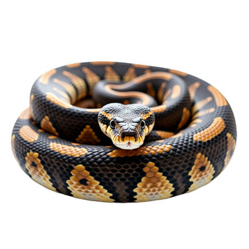 Yellow and black python coiled in a circle