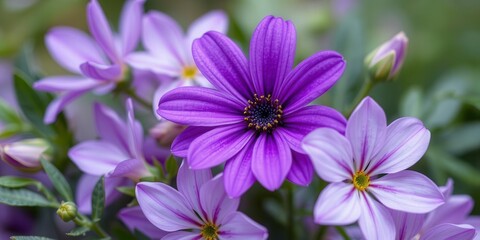 Fototapeta premium Purple flower petals and leaves in a vibrant and delicate arrangement, flower, purple, nature