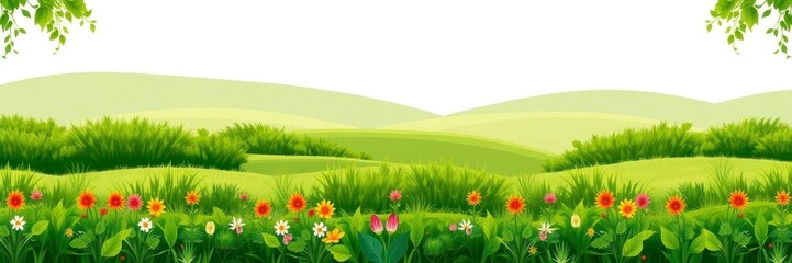 Fototapeta premium Seamless green grass border for design projects, fresh, landscape