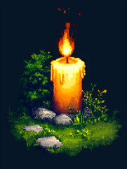 Pixel art candlelight, night scene, garden, glowing, remembrance, game asset.