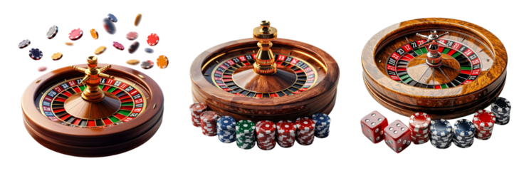 Casino Game Set with Roulette and Chips Displayed Isolated on transparent background
