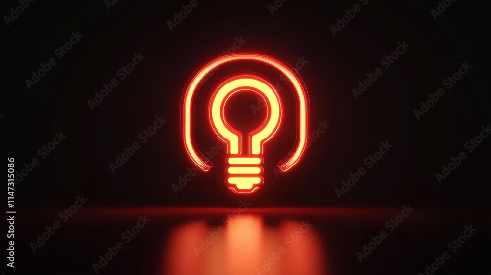 Poster neon light bulb symbol illuminating a dark space with a glowing effect.