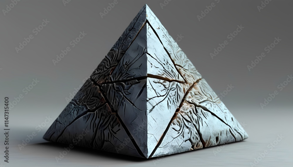 Poster exploring the intricate design of a metallic pyramid sculpture art studio 3d rendering minimalist en