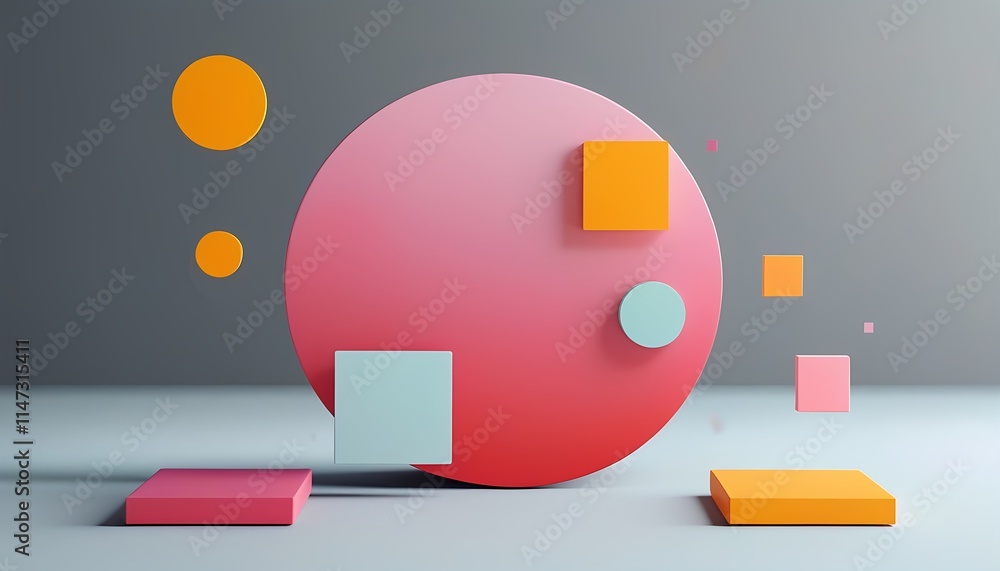 Poster dynamic geometric shapes animation modern studio digital art minimalist environment close-up viewpoi