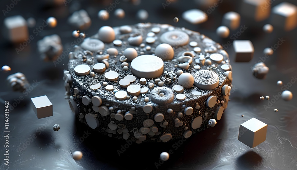 Aufkleber dynamic abstract composition of geometric shapes and spheres digital art 3d visualization modern aes