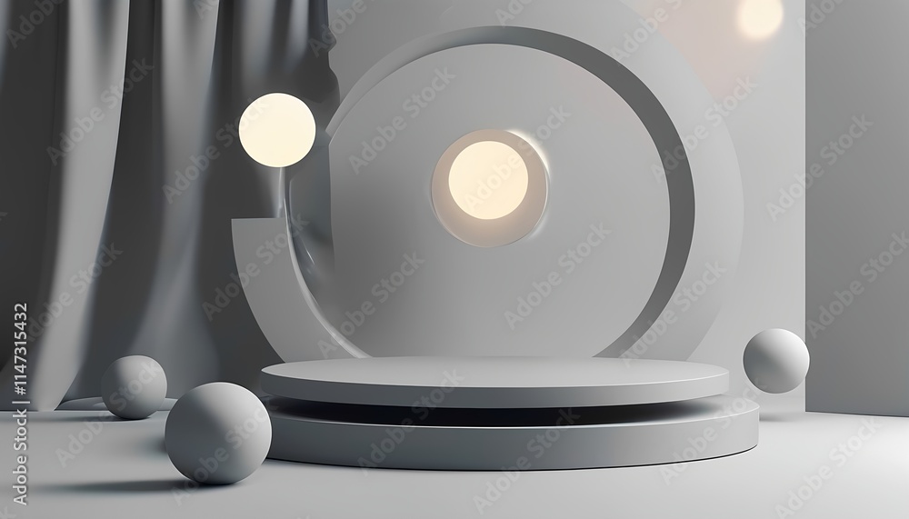 Poster dynamic abstract display setting with geometric elements studio environment 3d visual content modern