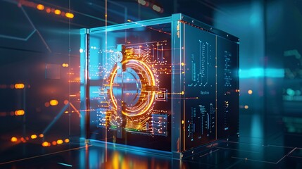 Futuristic cyberspace with glowing digital interface intricate network of circuits and vibrant geometric patterns in a dynamic innovative design concept