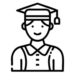 Student icon representing a graduate with a cap and gown outline vector illustration