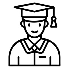 Student icon representing a graduate with a cap and gown outline vector illustration